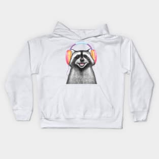  Raccoon with headphones Kids Hoodie